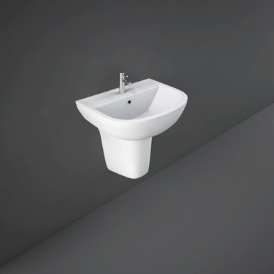 Rak Ceramics White Compact Basin With 2 Tap Holes And Semi Pedestal | | 550Mm