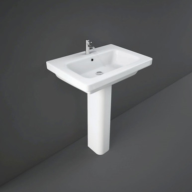 Rak Ceramics White Resort Basin With 1 Tap Hole And Full Pedestal | | 650Mm