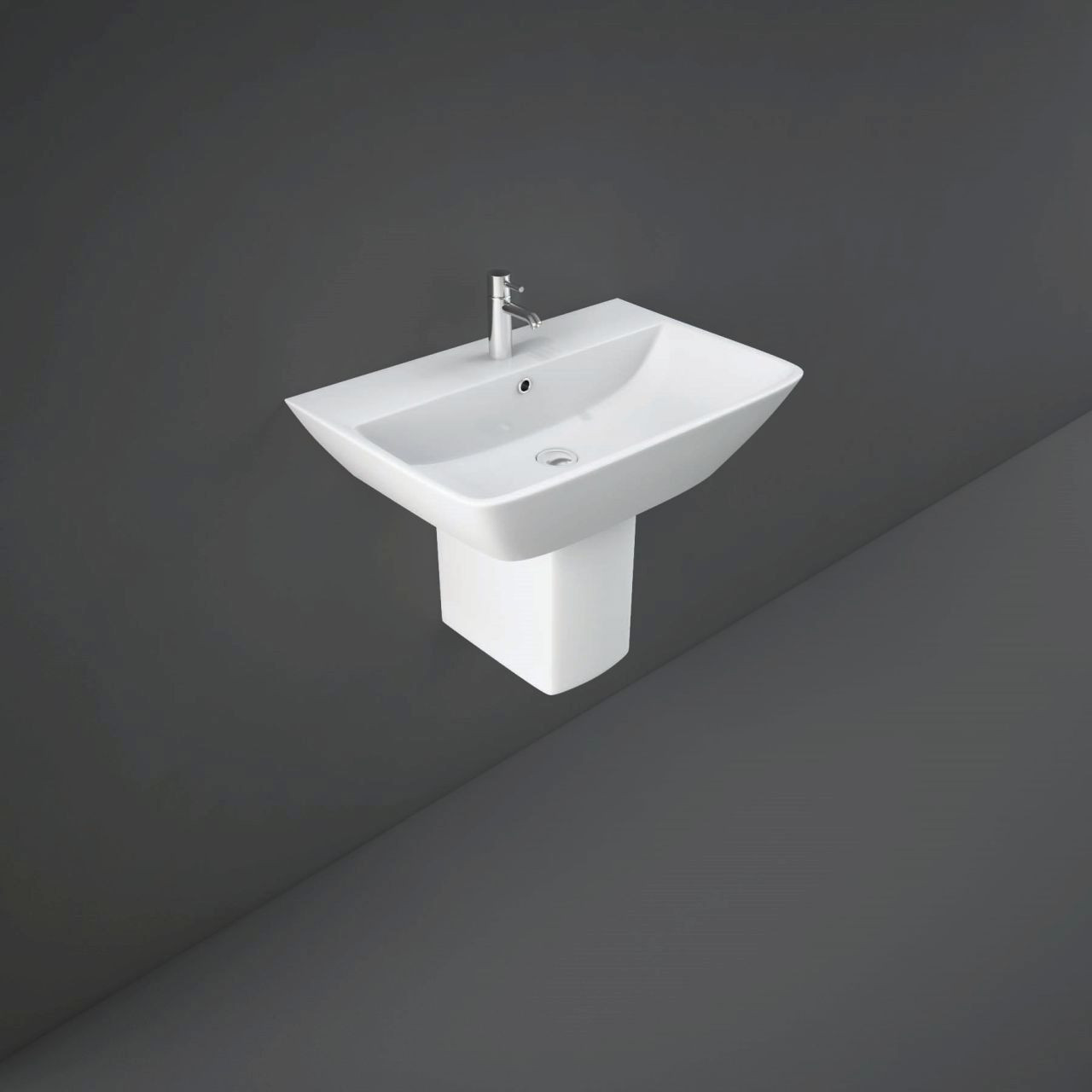 Rak Ceramics White Summit Wall Hung Basin With 1 Tap Hole And Semi Pedestal | | 600Mm