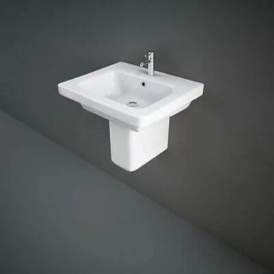 Rak Ceramics White Washington Basin With 1 Tap Hole And Semi Pedestal | | 650Mm