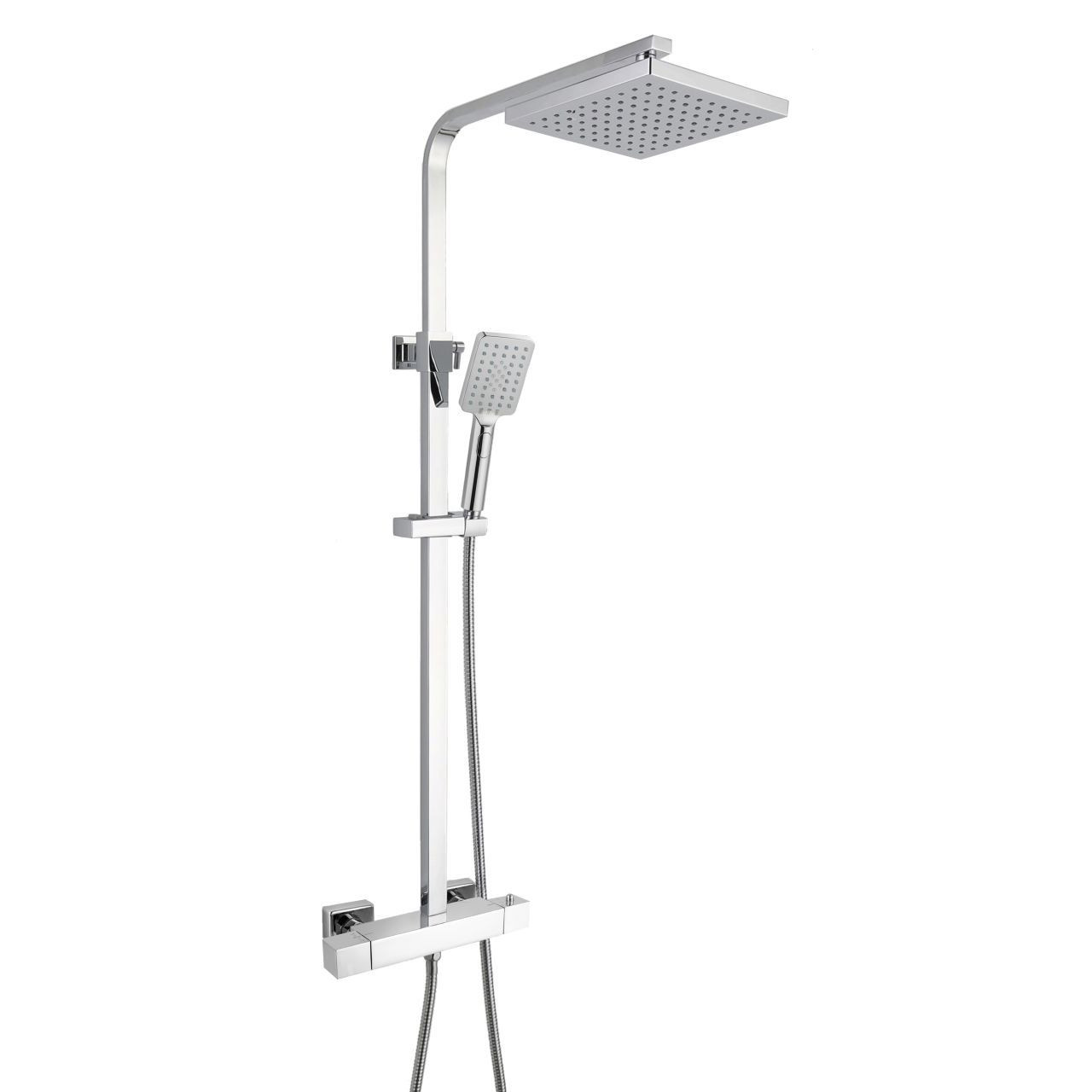 Rak Ceramics Chrome Square Cool Touch Thermostatic Shower Column With Fixed Head And Shower Kit | | Brass | 294Mm X 735Mm X 510Mm