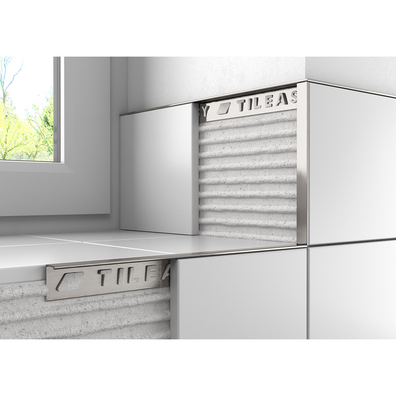 Tileasy Chrome Stainless Steel Effect Square Edge Metal Tile Trim | | Aluminium | 10Mm