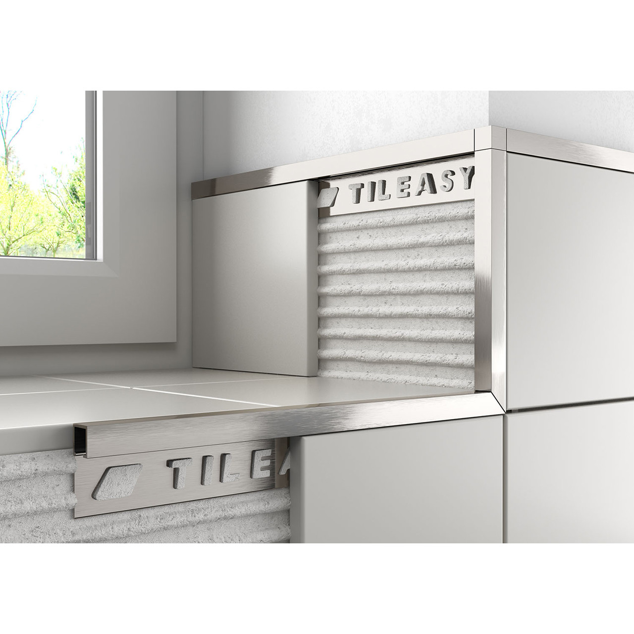 Tileasy Chrome Stainless Steel Effect Boxed Metal Tile Trim | | Aluminium | 10Mm
