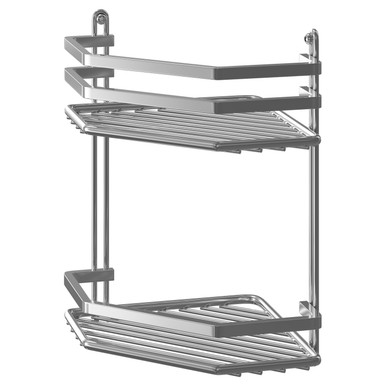 Wholesale Domestic Chrome Selena Polished 2 Tier Wall Mounted Corner Basket | | Steel | 275Mm X 350Mm X 200Mm