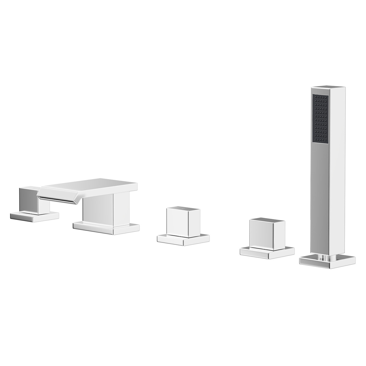Cascade Polished Deck Mounted 5 Hole Bath Shower Mixer Tap with Shower Handset