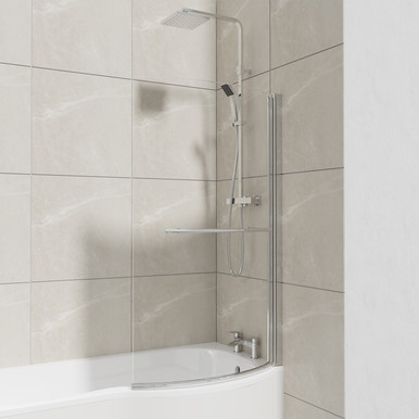 Wholesale Domestic Polished Chrome Plage Single Section Curved P Shaped Bath Shower Screen With Towel Rail | | Glass/Aluminium | 720Mm