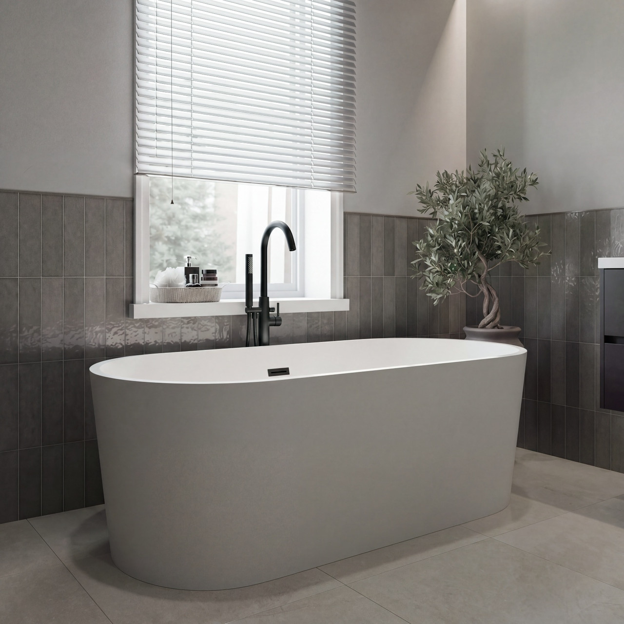Genoa Double Ended Freestanding Bath with Black Waste