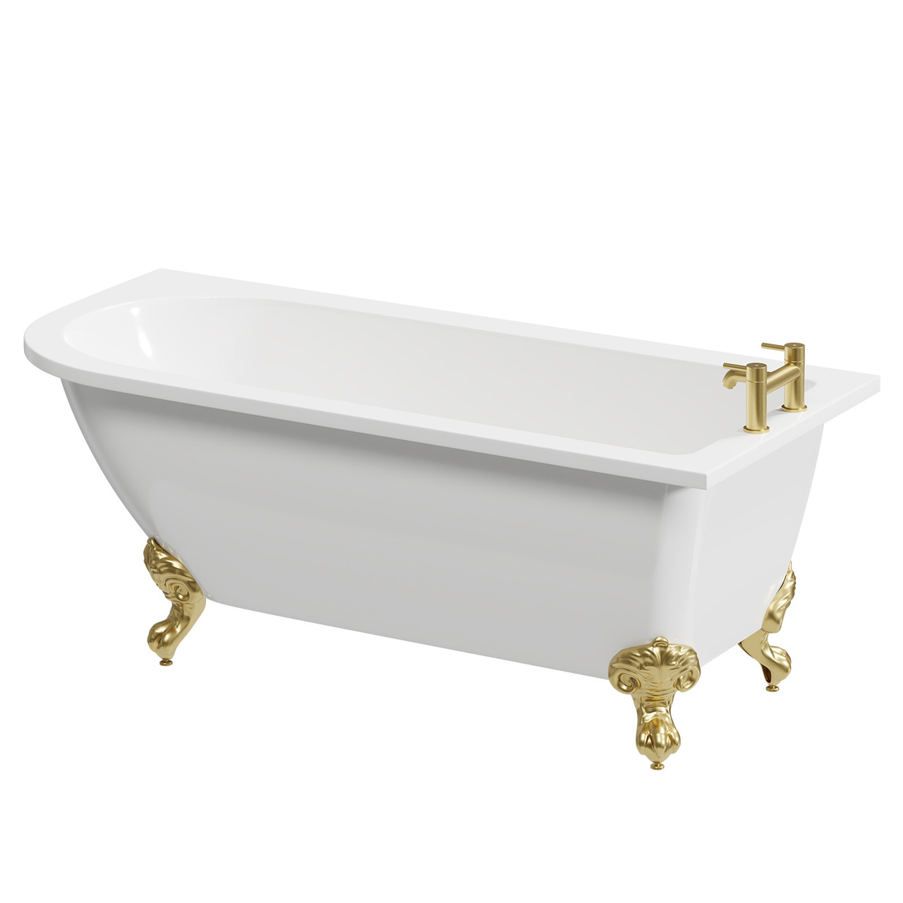 Oxford Right Hand Single Ended Freestanding Shower Bath with Brushed Brass Claw Feet