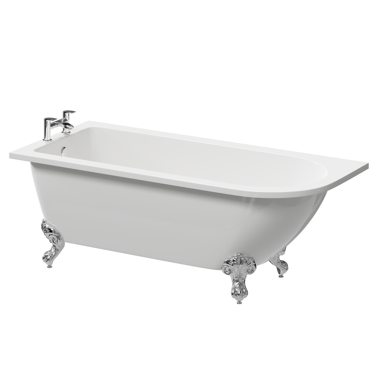 Oxford Left Hand Single Ended Freestanding Shower Bath with Chrome Claw Feet