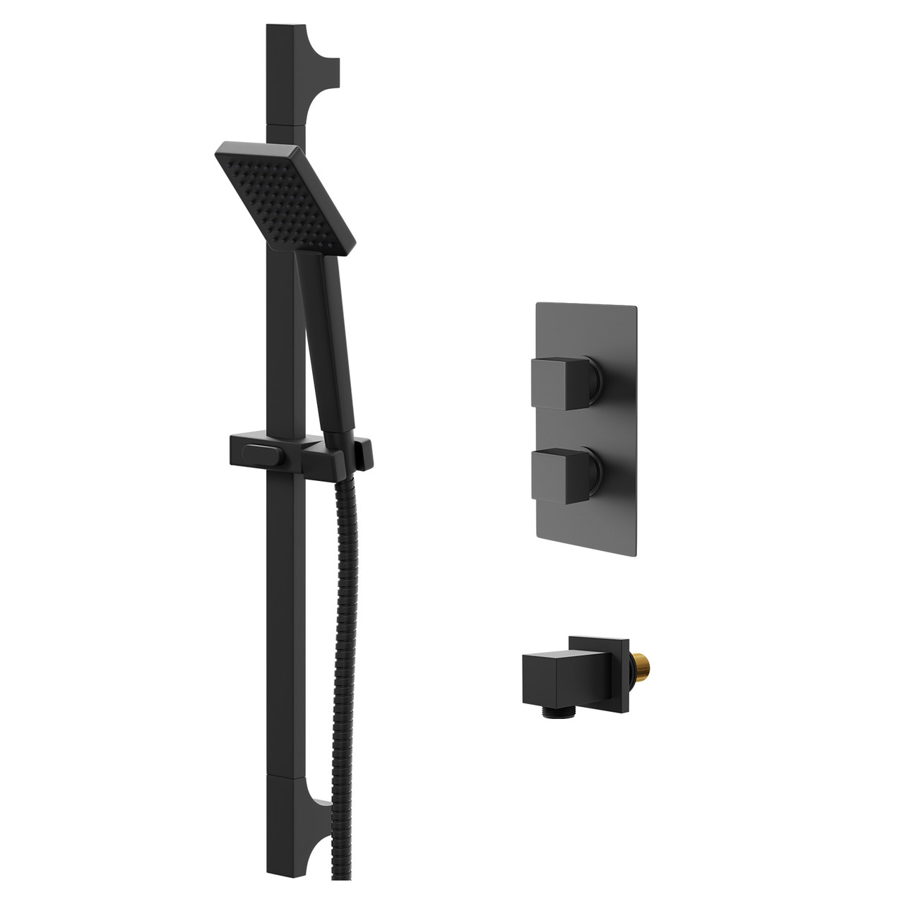 Colore Square Concealed Twin Thermostatic Shower Valve with Square Slide Rail Kit and Square Elbow