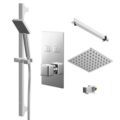 Wholesale Domestic Chrome Cubix Polished Concealed Push Button Twin Thermostatic Shower Valve With Square Fixed Shower Head And Severn Slide Rail Kit | | Stainless Steel | 120Mm X 215Mm X 345Mm
