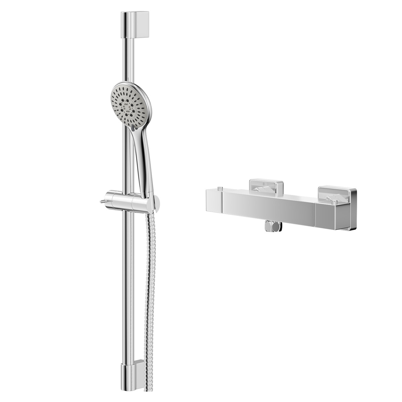 Quattro Polished Thermostatic Bar Valve Mixer Shower with Avon Shower Slide Rail Kit