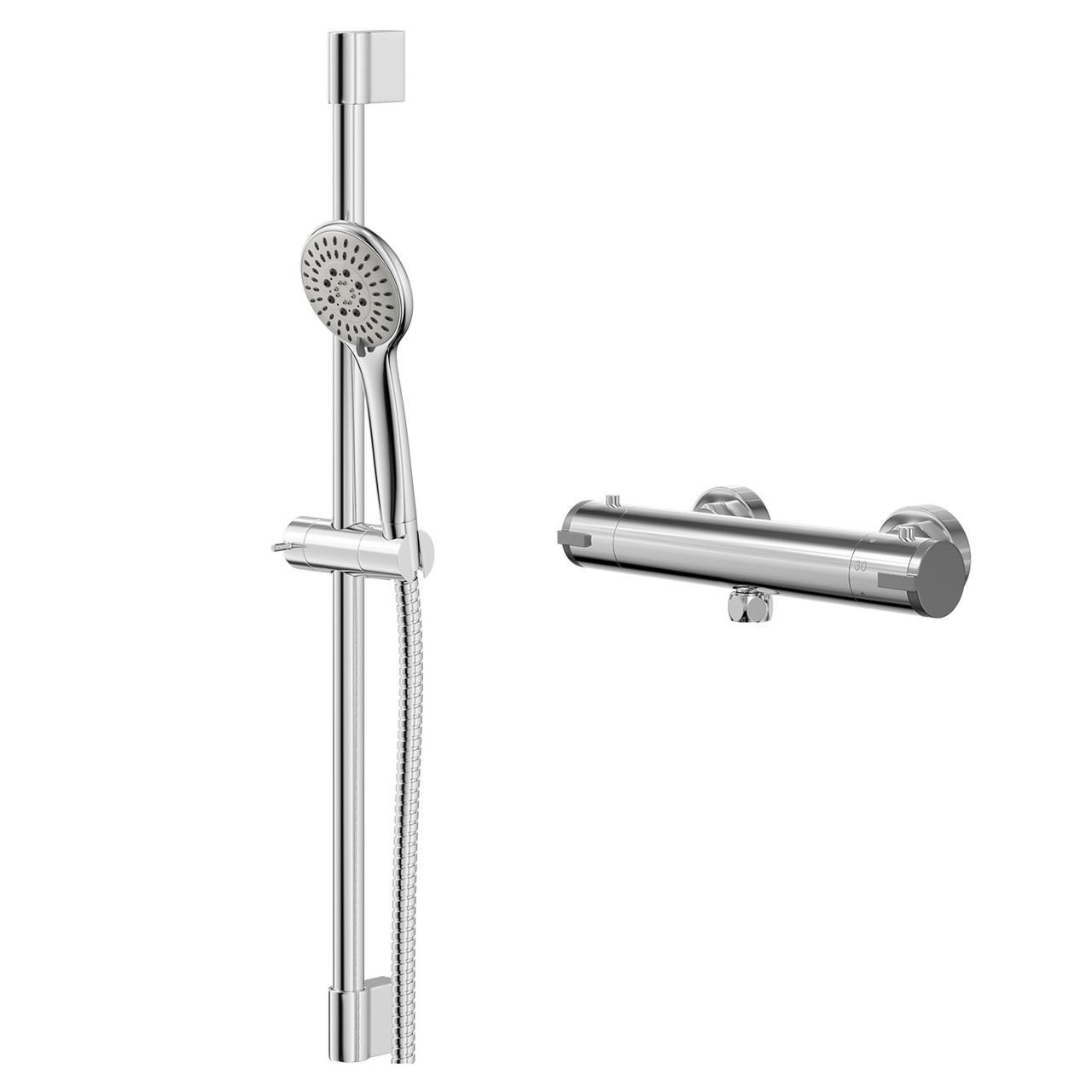 Rondi Polished Thermostatic Bar Valve Mixer Shower with Avon Shower Slide Rail Kit