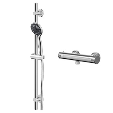 Wholesale Domestic Chrome Rondi Polished Thermostatic Bar Valve Mixer Shower With Clyde Shower Slide Rail Kit | | Brass | 287Mm X 700Mm X 90Mm