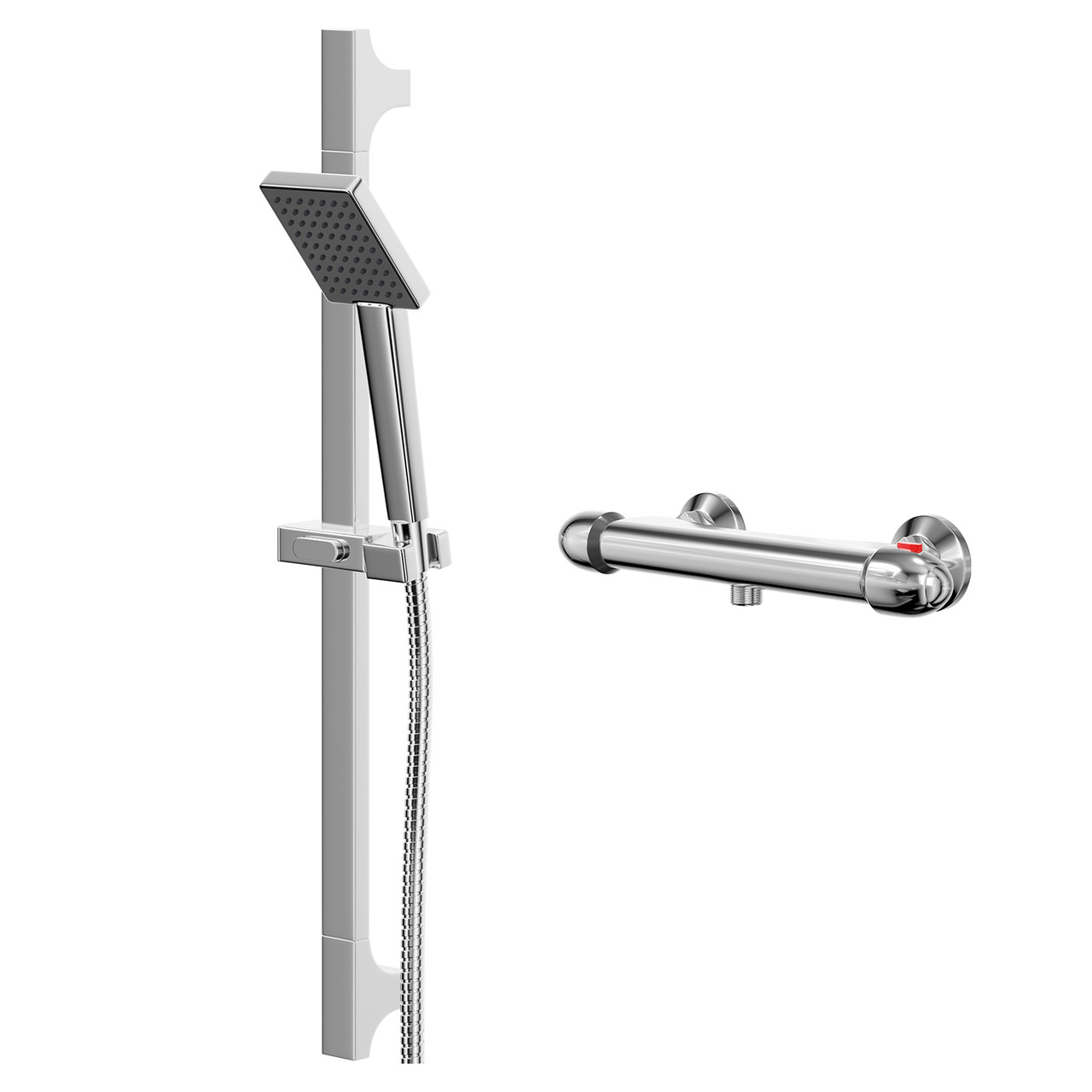 Bullet Polished Thermostatic Bar Valve Mixer Shower with Severn Shower Slide Rail Kit
