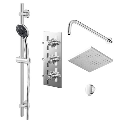 Wholesale Domestic Chrome Cross Polished Triple Thermostatic Valve Mixer Shower With Square Fixed Head And Clyde Shower Slide Rail Kit | | Stainless Steel | 120Mm X 700Mm X 345Mm