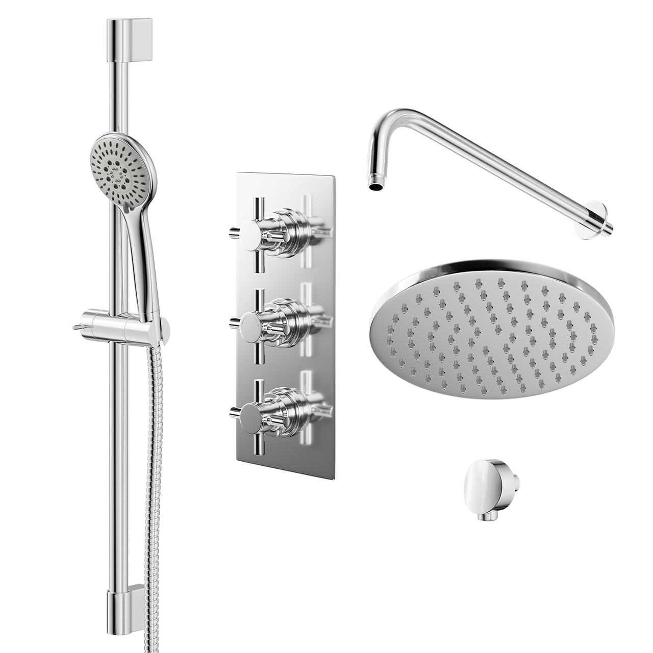 Cross Polished Triple Thermostatic Valve Mixer Shower with Round Fixed Head and Avon Shower Slide Rail Kit