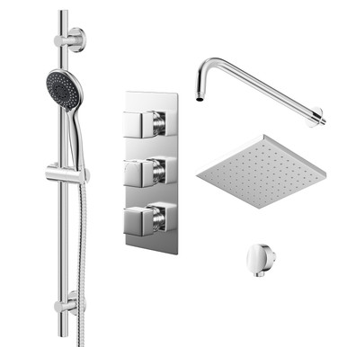 Wholesale Domestic Chrome Cubix Polished Triple Thermostatic Valve Mixer Shower With Square Fixed Head And Clyde Shower Slide Rail Kit | | Stainless Steel | 120Mm X 700Mm X 345Mm