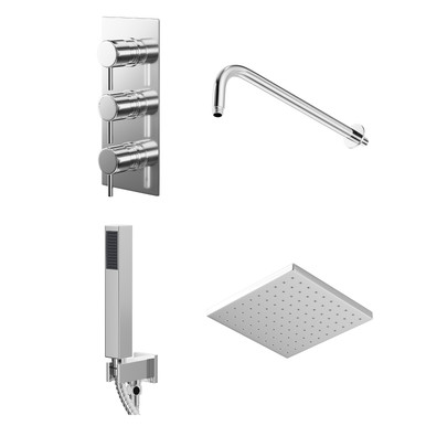 Wholesale Domestic Chrome Circo Polished Triple Thermostatic Valve Mixer Shower With Square Fixed Head And Square Handset Outlet Holder | | Stainless Steel | 120Mm X 280Mm X 345Mm