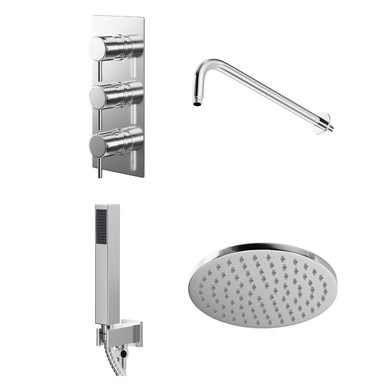 Wholesale Domestic Chrome Circo Polished Triple Thermostatic Valve Mixer Shower With Round Fixed Head And Square Handset Outlet Holder | | Stainless Steel | 120Mm X 280Mm X 345Mm