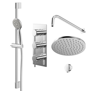 Wholesale Domestic Chrome Circo Polished Triple Thermostatic Valve Mixer Shower With Round Fixed Head And Avon Shower Slide Rail Kit | | Stainless Steel | 120Mm X 670Mm X 345Mm
