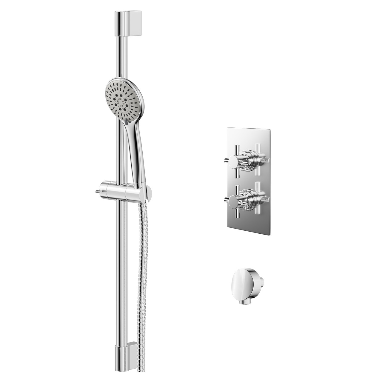 Cross Polished Twin Thermostatic Valve Mixer Shower with Avon Slide Rail Kit and Round Shower Elbow