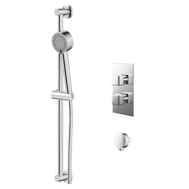 Wholesale Domestic Chrome Cubix Polished Twin Thermostatic Valve Mixer Shower With Tyne Slide Rail Kit And Round Shower Elbow | | Stainless Steel | 120Mm X 700Mm X 79Mm