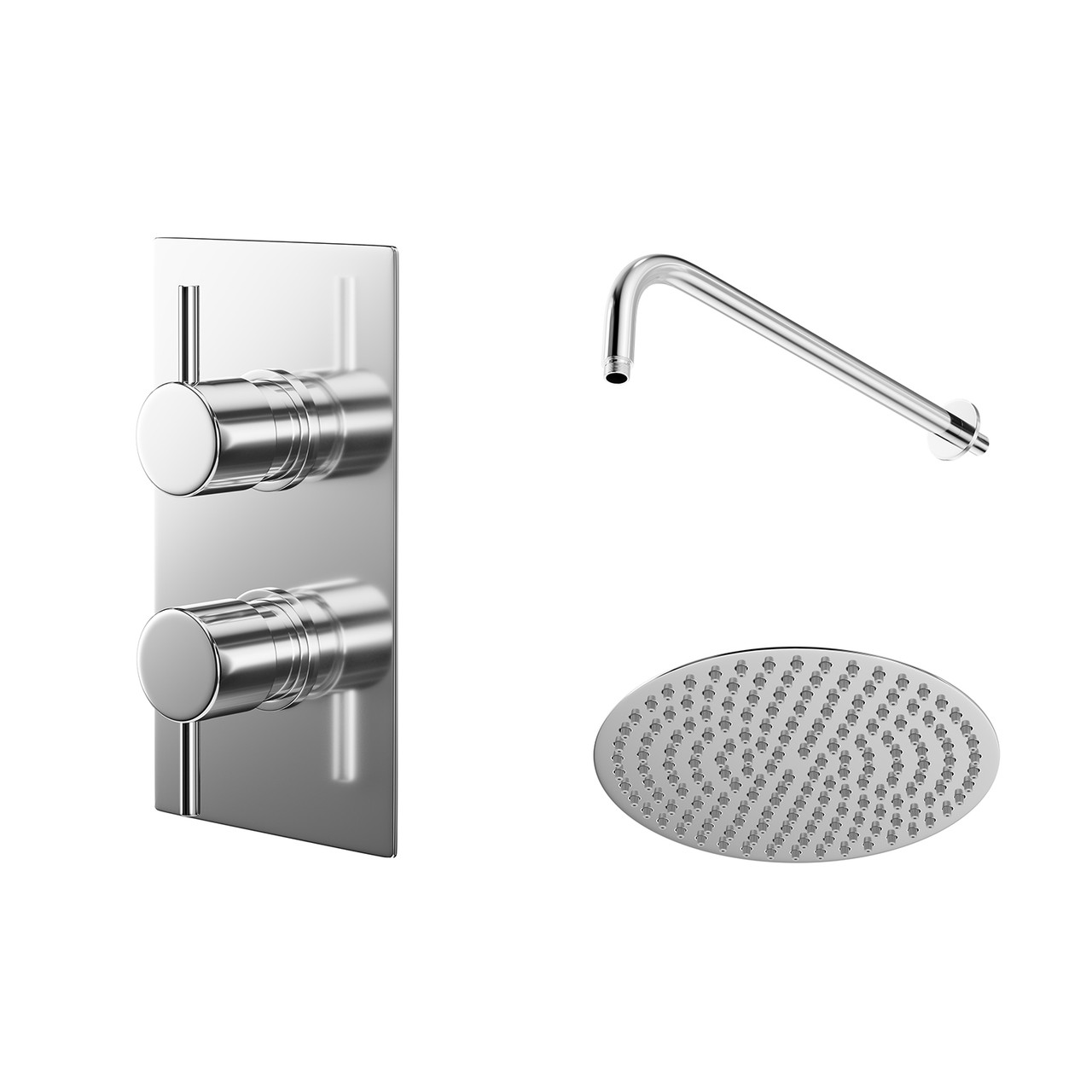 Circo Polished Twin Thermostatic Valve Mixer Shower with Square Shower Head and Wall Arm