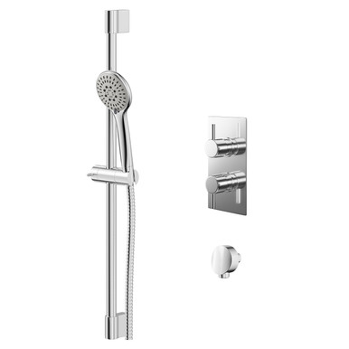 Wholesale Domestic Chrome Circo Polished Twin Thermostatic Valve Mixer Shower With Avon Slide Rail Kit And Round Shower Elbow | | Stainless Steel | 120Mm X 670Mm X 80Mm