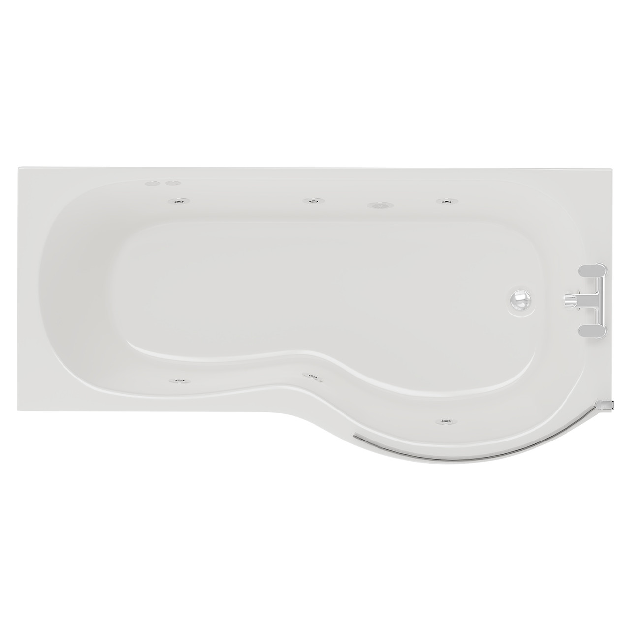 Plage 6 Jet Chrome Flat Jet Right Hand P Shaped Whirlpool Shower Bath with Bath Screen and Front Bath Panel