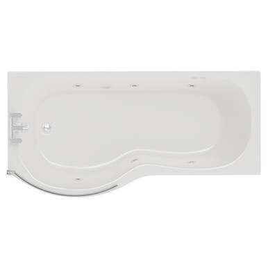 Plage 1700mm 6 Jet Chrome Flat Jet Left Hand P Shaped Whirlpool Shower ...