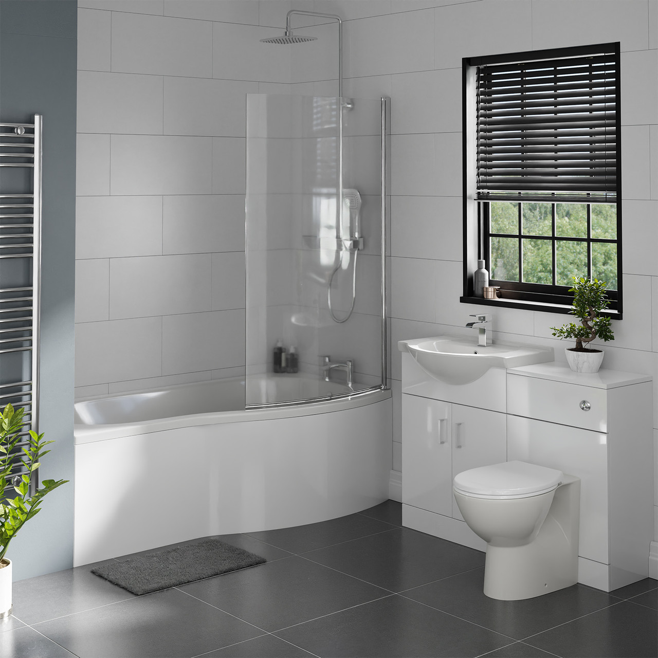 Galaxy Right Hand B Shaped Shower Bath Bathroom Suite