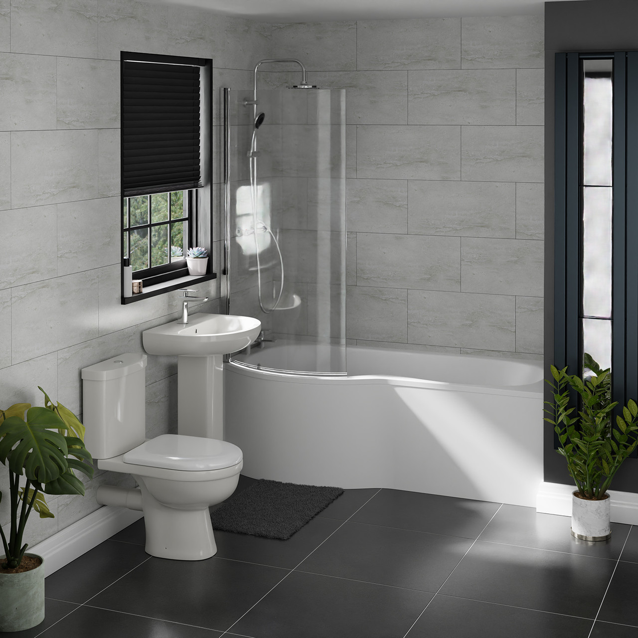 Ideal Left Hand P Shaped Shower Bath Bathroom Suite