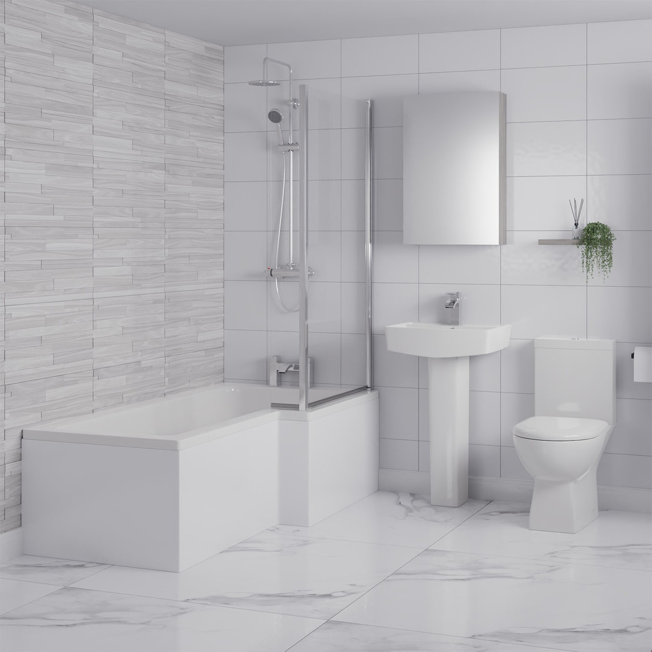 Ailsa Right Hand L Shaped Shower Bath Bathroom Suite