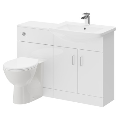Wholesale Domestic Gloss White Modena 2 Door Vanity Unit Toilet Suite | | Plastic | 1150Mm