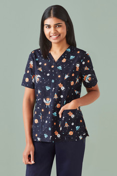 Womens Space Party Scrub Top CST148LS