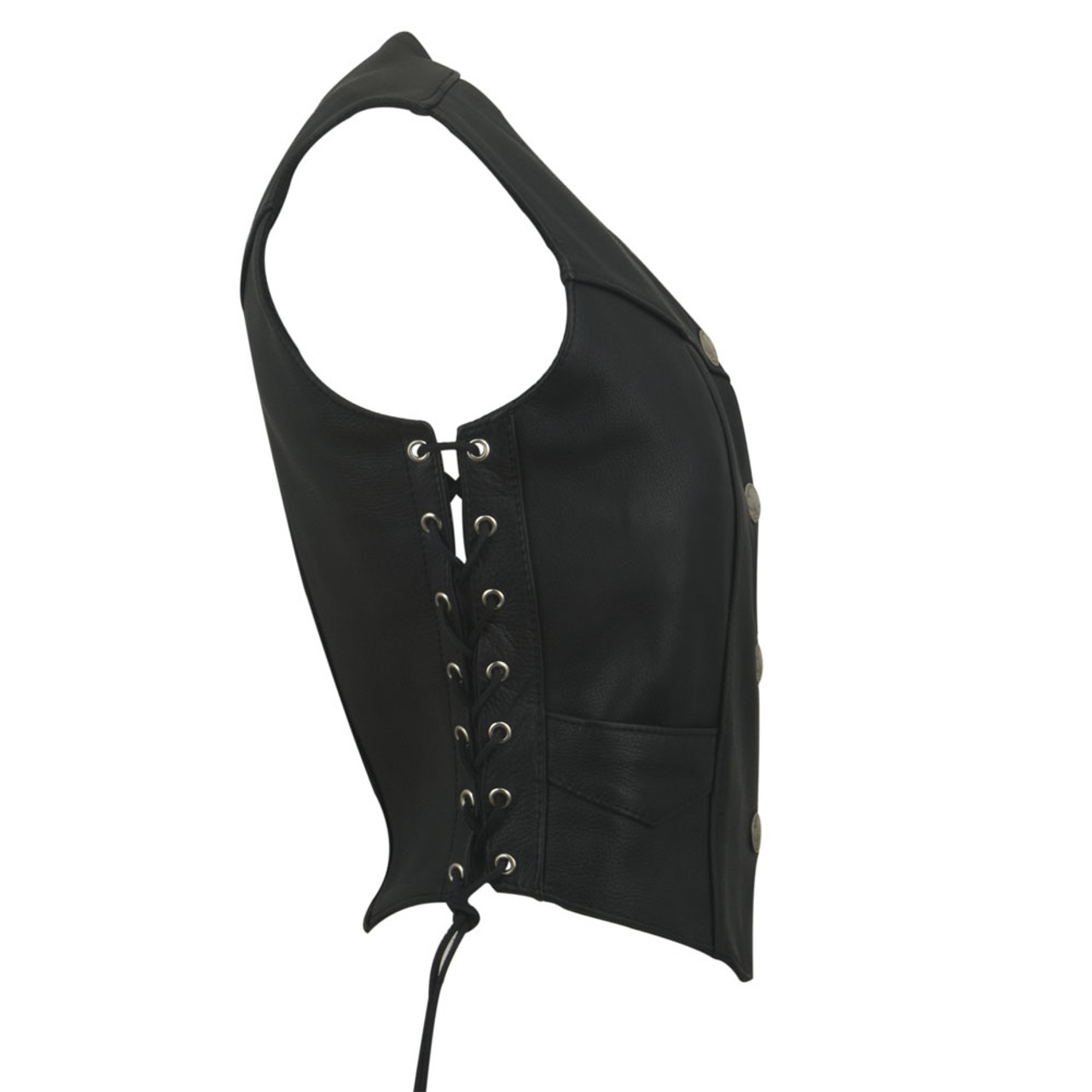 Jamin Leather® Black Leather Vest w/Custom Color Corset Lacing #VL2687LLK