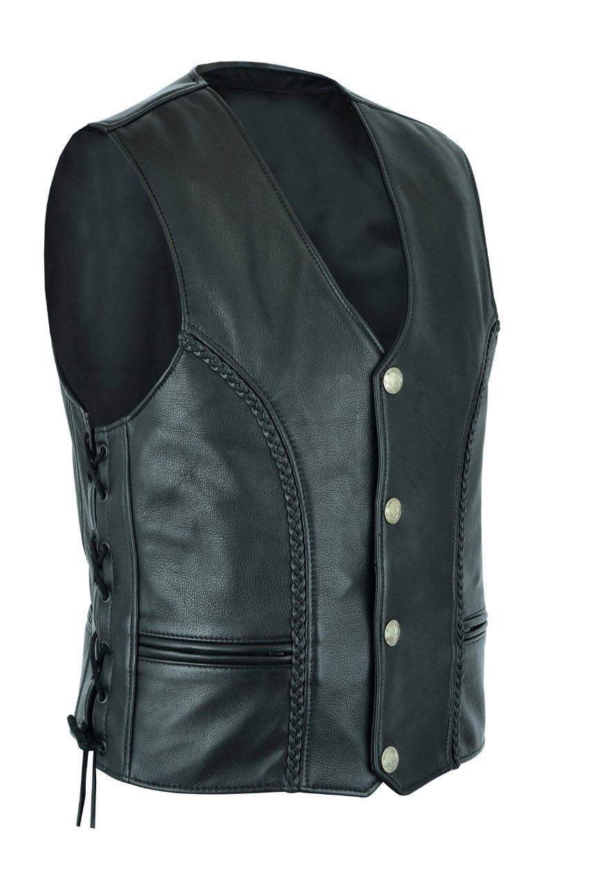 Men's Braided Vest with Buffalo Nickels - Fox Creek Leather