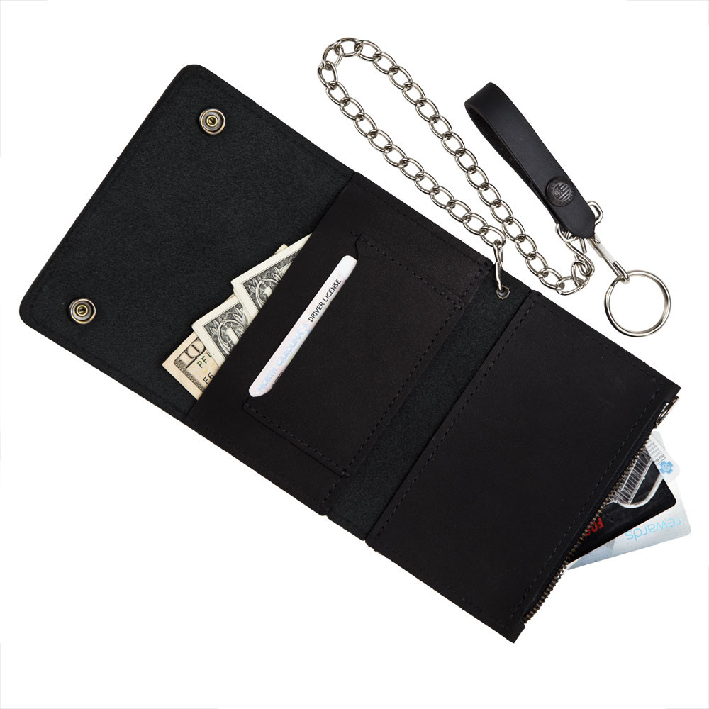Tri-fold Trucker Wallet with Chain - Fox Creek Leather