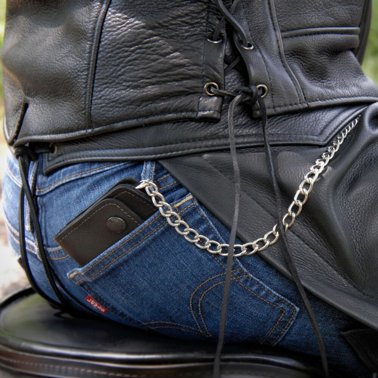 Handmade Mens Cool Leather Chain Wallet Biker Trucker Wallet with