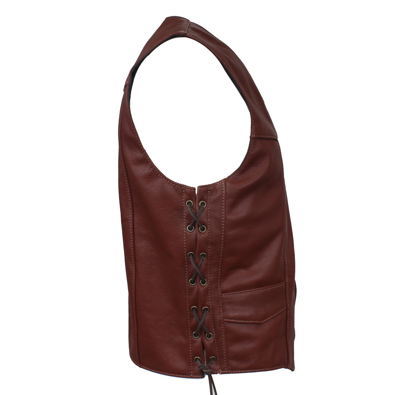 Men's Cowhide Brandy Laced Classic Motorcycle Vest - Fox Creek Leather
