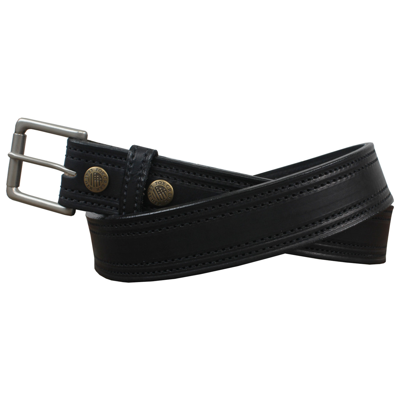 Double Stitched Dress Black Belt - Fox Creek Leather