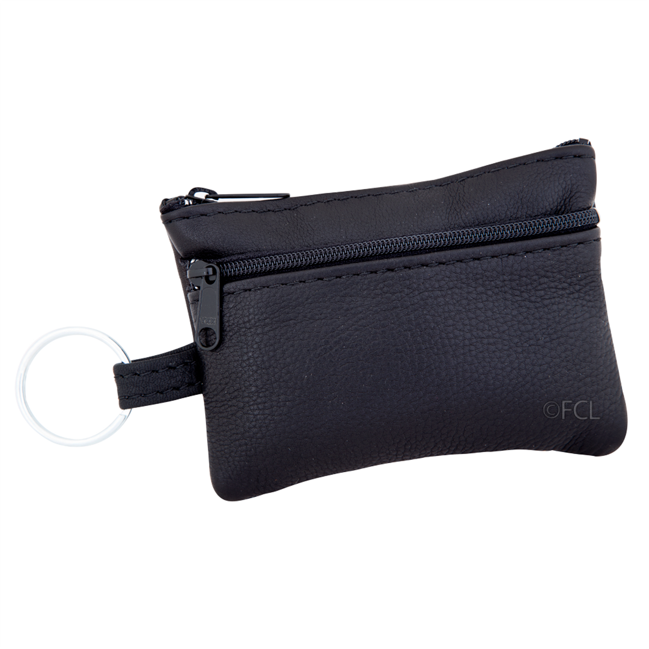 Leather black coin purse 4 zippered pockets change purse leather coin bag  leather coin pouch leather coin holder