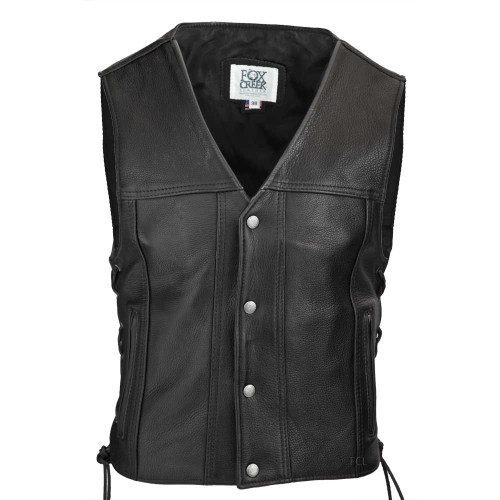 トップス ifsixwasnine all leather gilet vest Men's - Men's Leather Motorcycle Vests - Full Back Vests - Fox