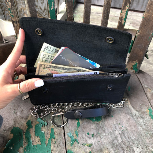 Black Trucker / Biker Wallet with Chain and Snap Belt Loop