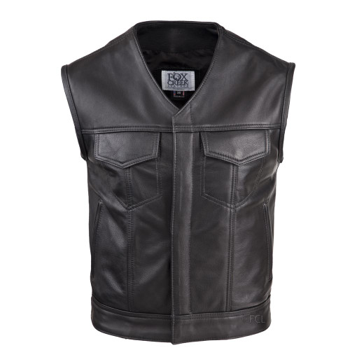 ジャケット・アウター RIM.ARK Cut off v neck vest Men's V-Neck Leather Rebel Vest - Fox Creek Leather