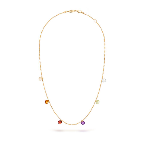 Yellow gold princess necklace with coloured mestone