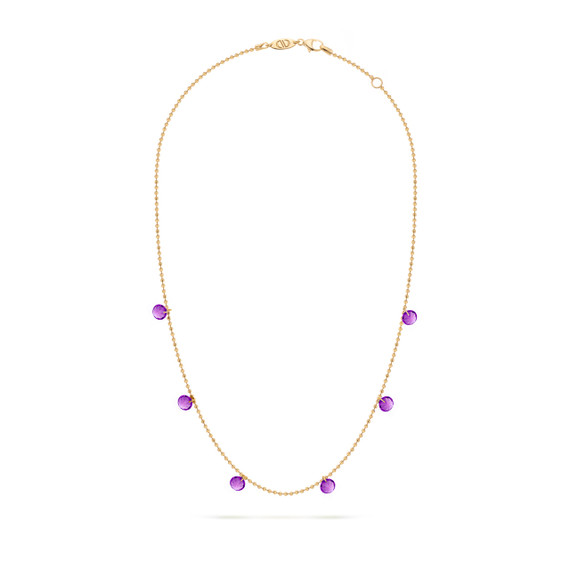 Yellow gold princess necklace with dark amethyst