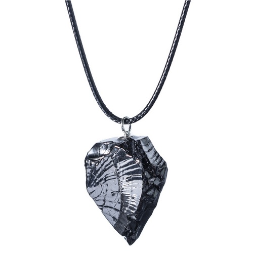 Single, polished Elite Shungite Type I pendant on an adjustable chain, isolated on a neutral background.