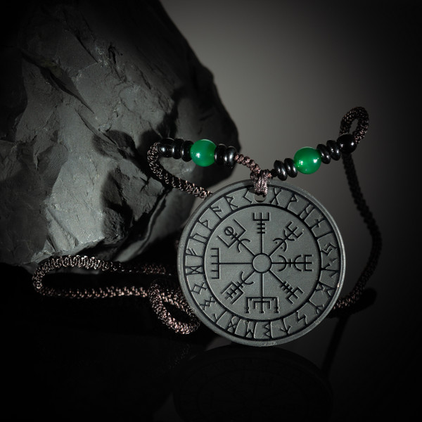 Yggdrasil-Vegvisir Shungite Pendant add green jade